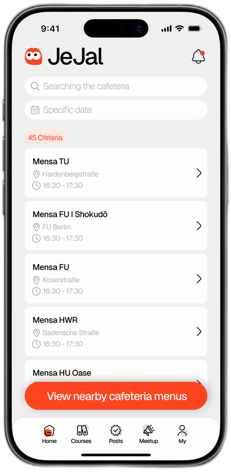 Cafeteria menu screen